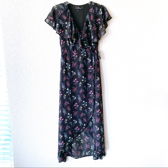 Lulus Dresses & Skirts - Lulu’s Black Floral Hi-Low Wrap Midi Dress